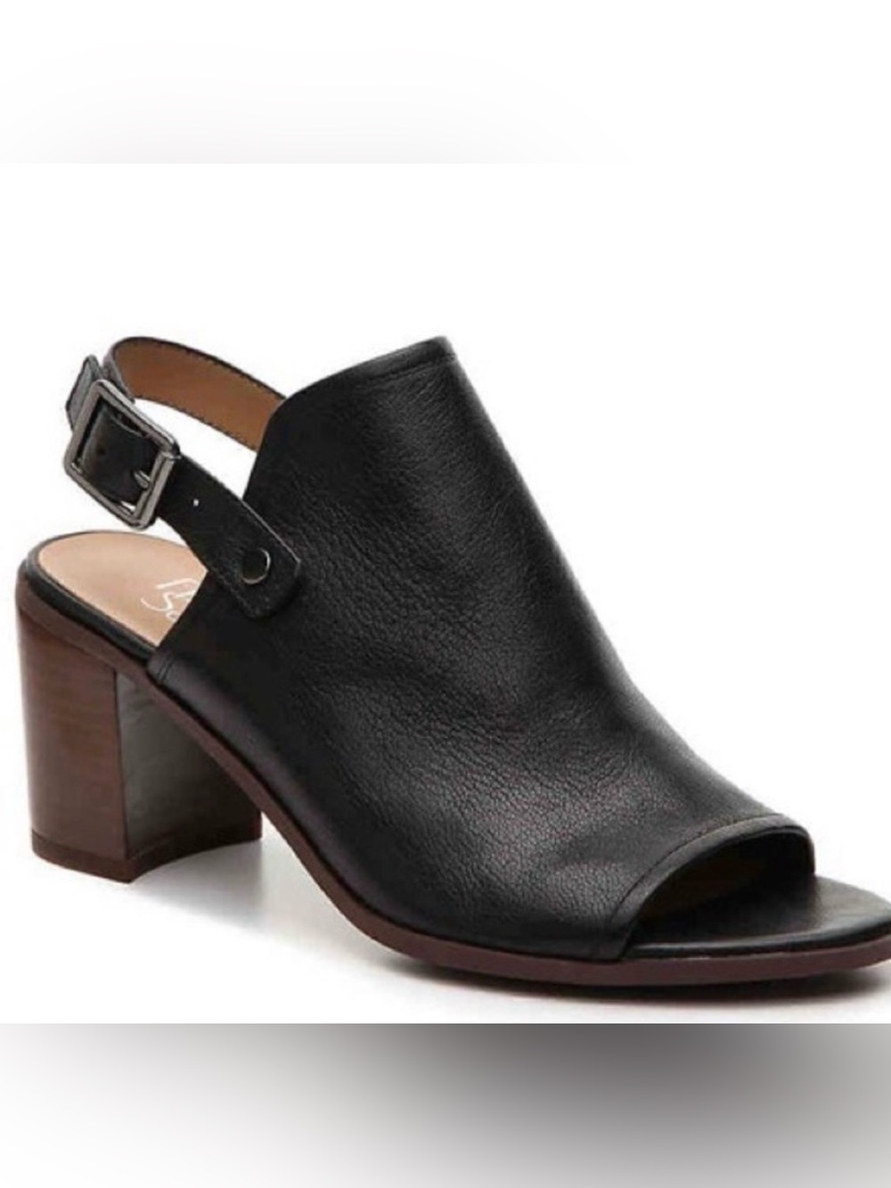 Franco Sarto Black Leather Open-Toe Slingback Block Heel Mule